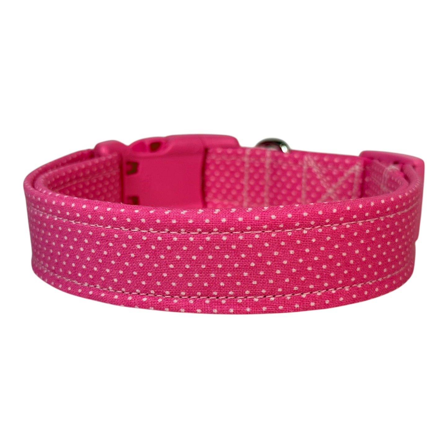 Pink Sweetheart Polka dot Print Handmade dog collar, adjustable side release, Handmade Pet Collar with Heavy-Duty Webbing, washable fabric