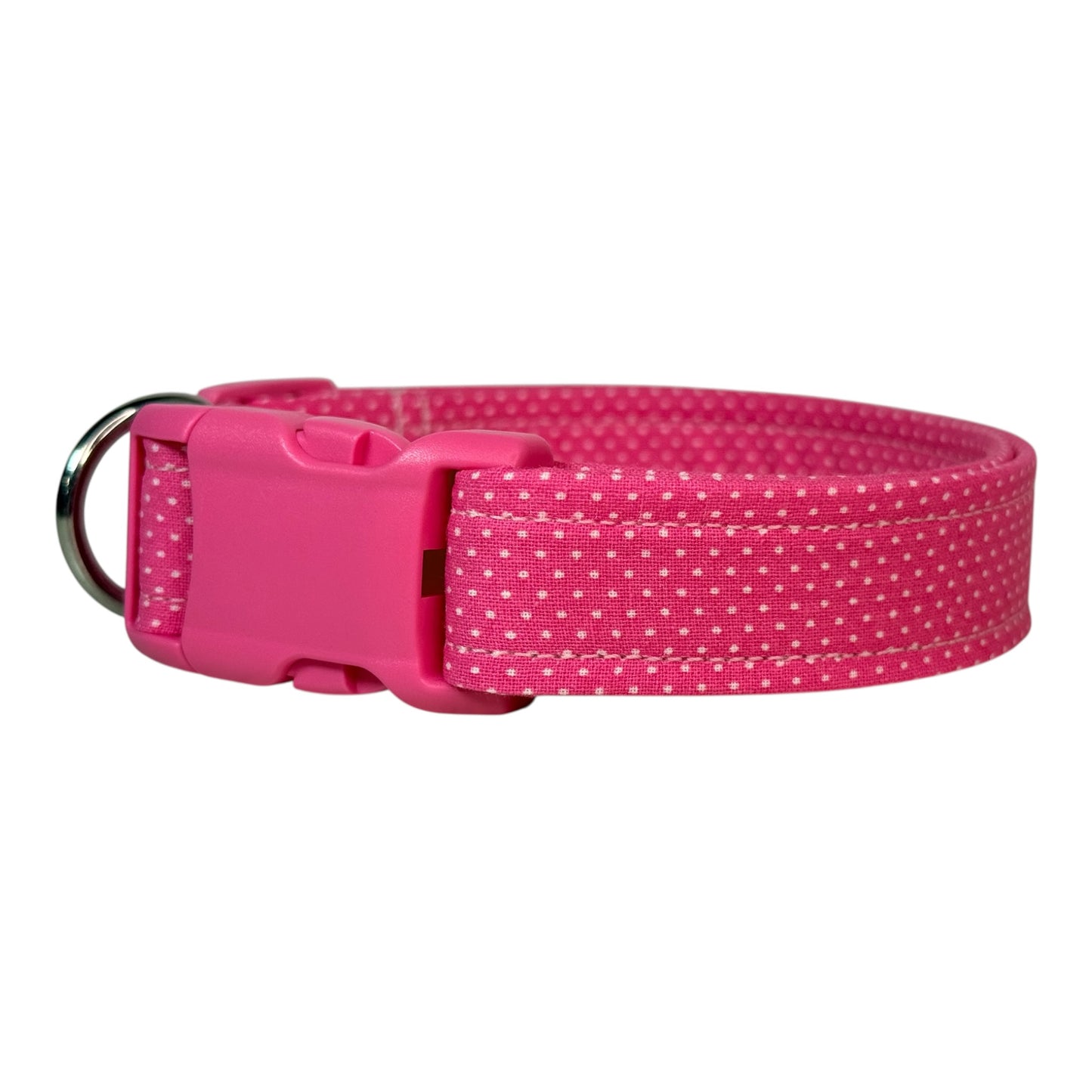 Pink Sweetheart Polka dot Print Handmade dog collar, adjustable side release, Handmade Pet Collar with Heavy-Duty Webbing, washable fabric