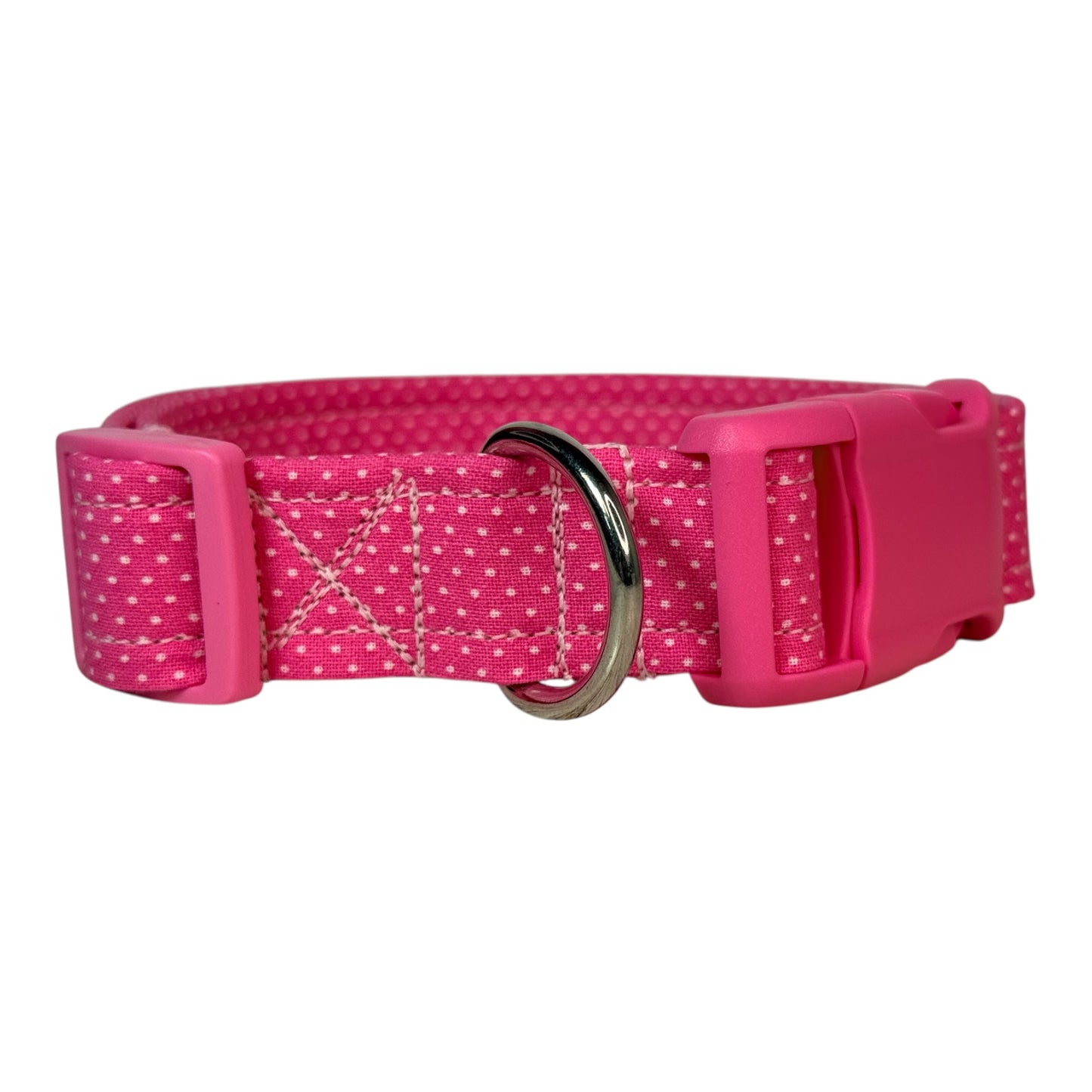 Pink Sweetheart Polka dot Print Handmade dog collar, adjustable side release, Handmade Pet Collar with Heavy-Duty Webbing, washable fabric