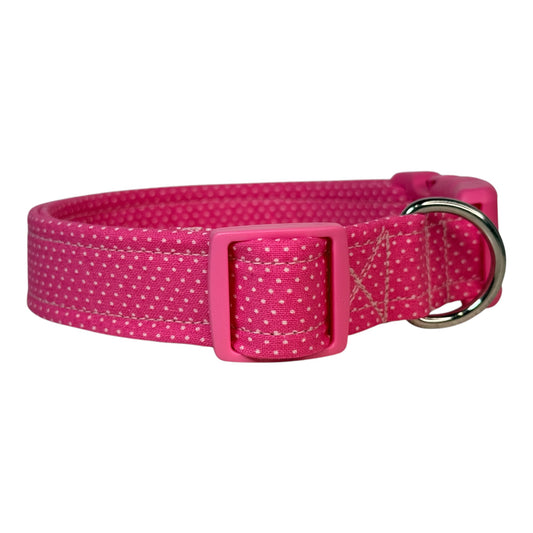 Pink Sweetheart Polka dot Print Handmade dog collar, adjustable side release, Handmade Pet Collar with Heavy-Duty Webbing, washable fabric