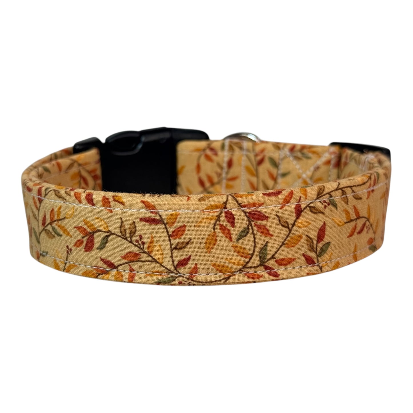 Fall Leaves and Vines Print Handmade dog collar, adjustable side release, Handmade Pet Collar with Heavy-Duty Webbing, washable fabric
