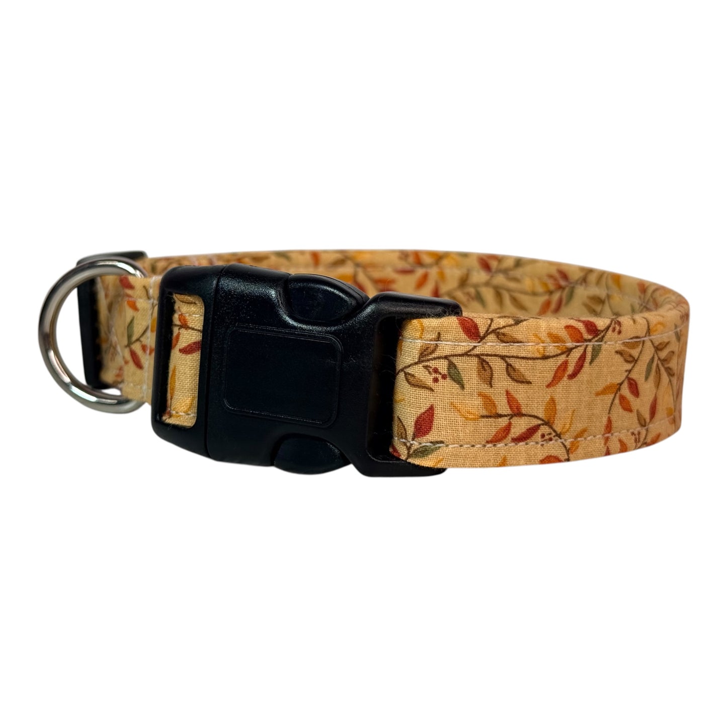 Fall Leaves and Vines Print Handmade dog collar, adjustable side release, Handmade Pet Collar with Heavy-Duty Webbing, washable fabric
