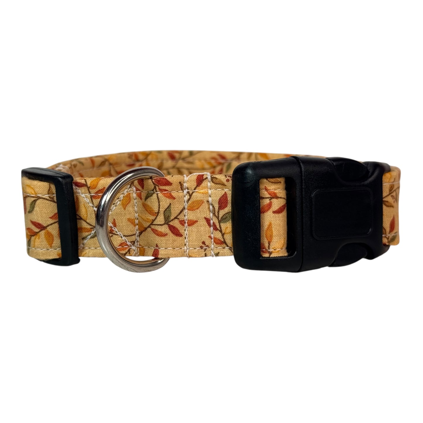 Fall Leaves and Vines Print Handmade dog collar, adjustable side release, Handmade Pet Collar with Heavy-Duty Webbing, washable fabric