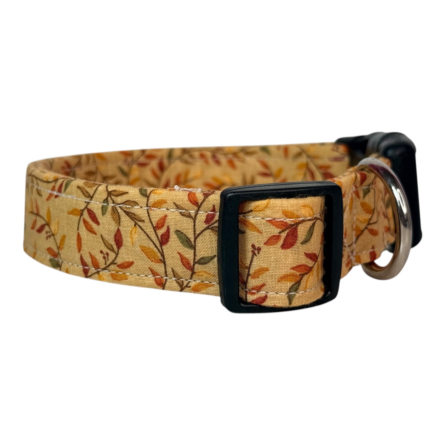 Fall Leaves and Vines Print Handmade dog collar, adjustable side release, Handmade Pet Collar with Heavy-Duty Webbing, washable fabric