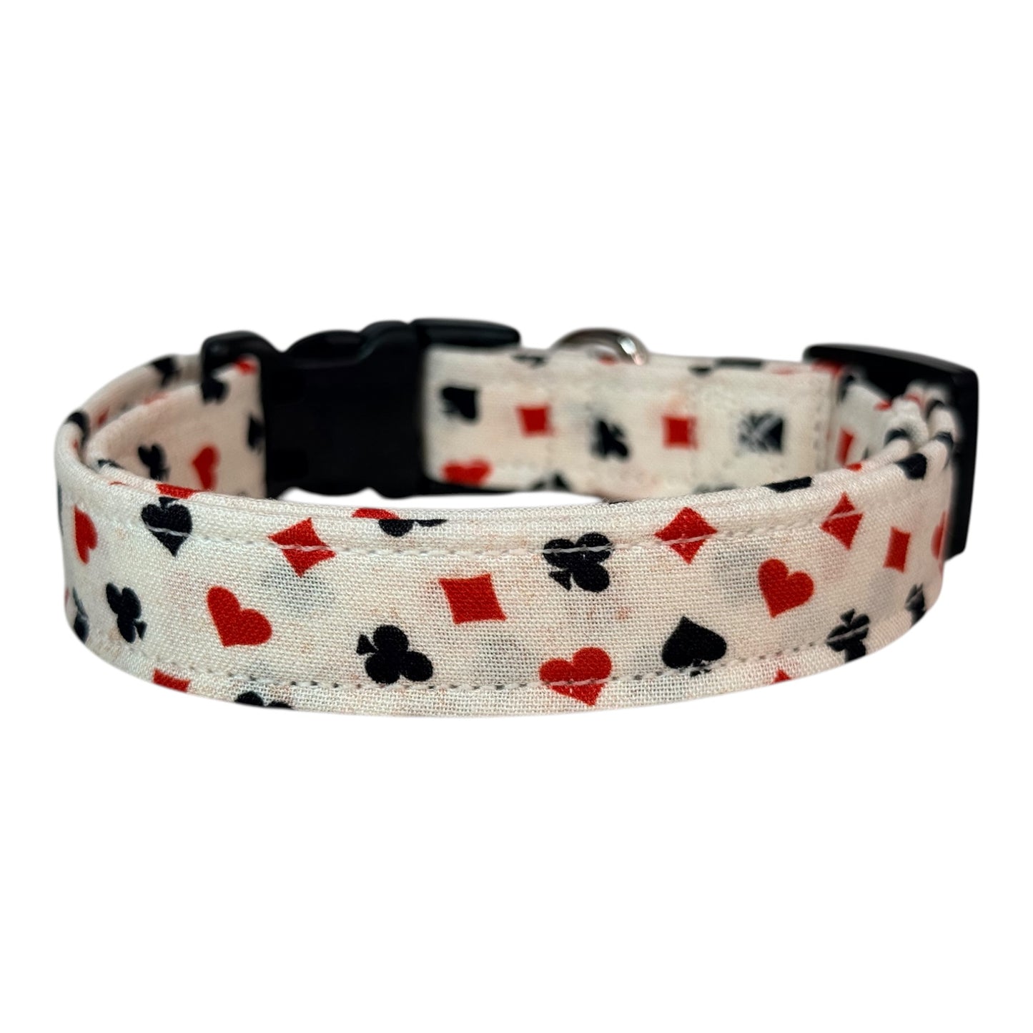 Playing Cards Suits Print Handmade dog collar, adjustable side release, Handmade Pet Collar with Heavy-Duty Webbing, washable fabric