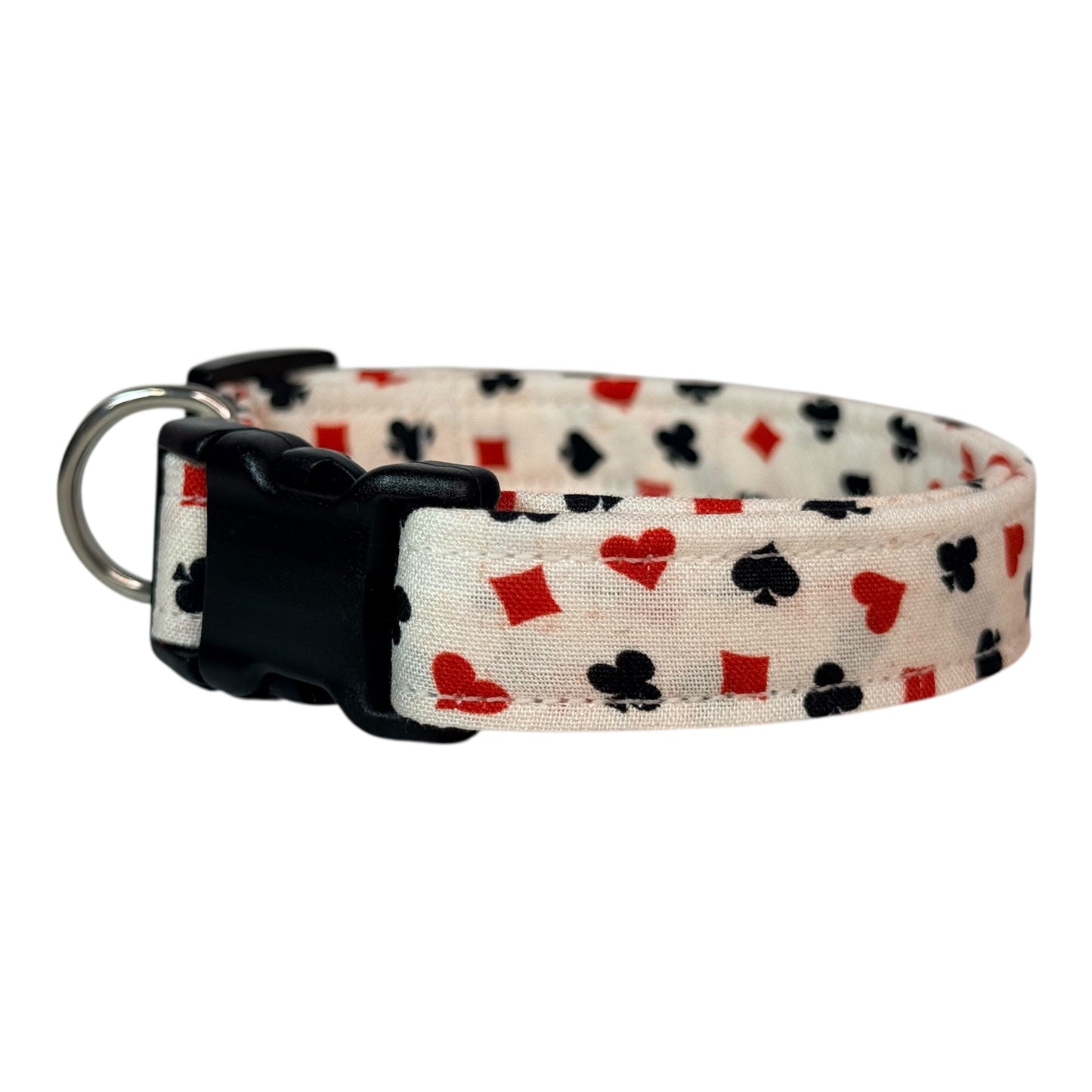 Playing Cards Suits Print Handmade dog collar, adjustable side release, Handmade Pet Collar with Heavy-Duty Webbing, washable fabric