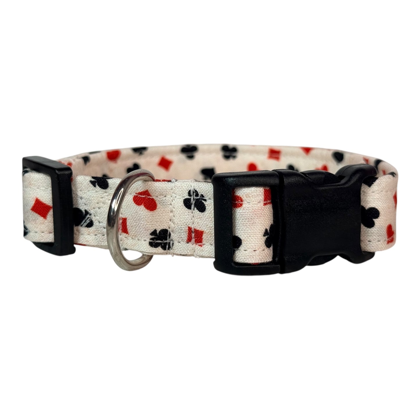 Playing Cards Suits Print Handmade dog collar, adjustable side release, Handmade Pet Collar with Heavy-Duty Webbing, washable fabric
