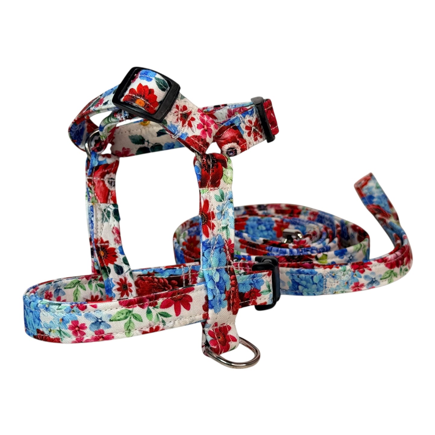 Patriotic Floral Dog harness, Standard roman harness or Step in harness. With or without matching leash