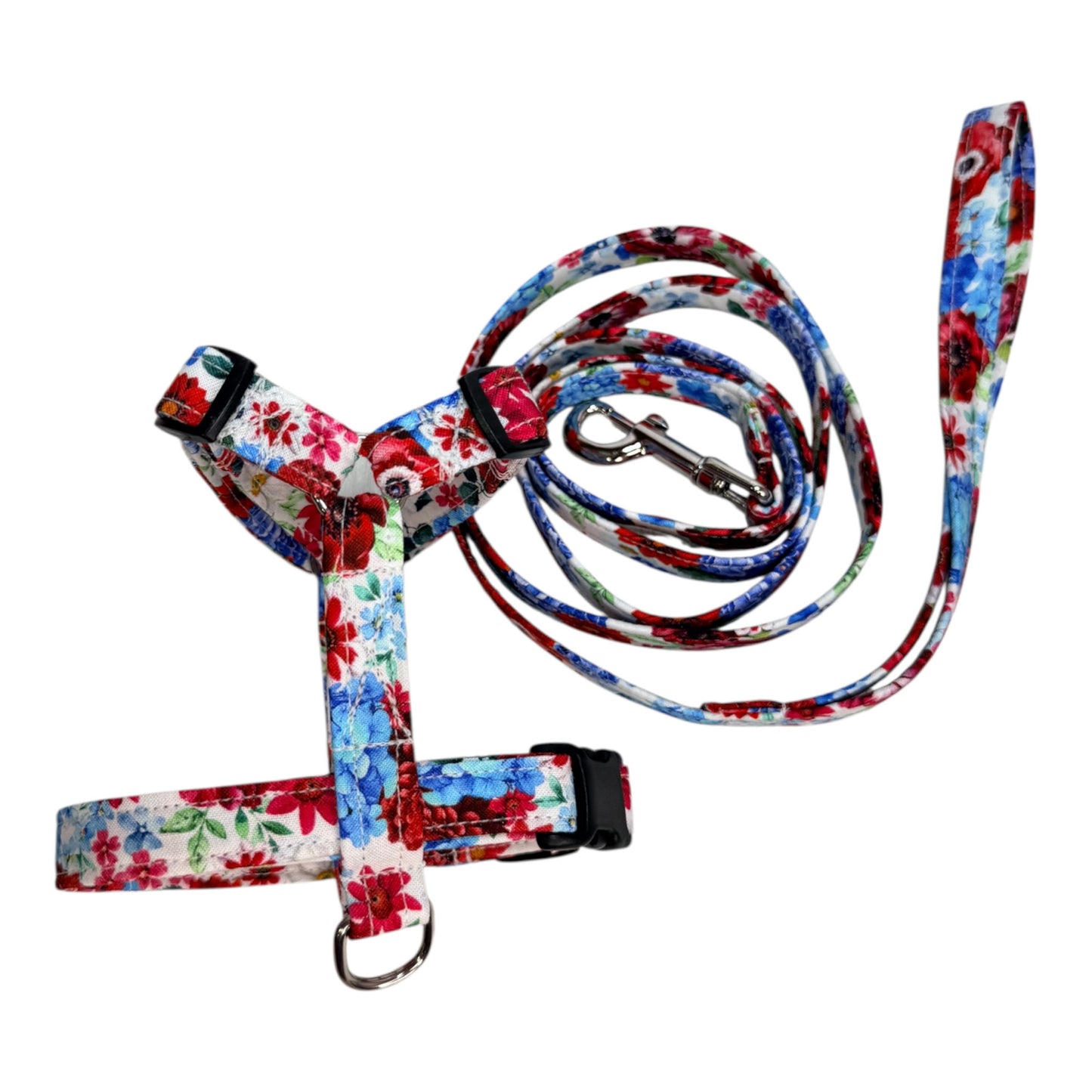 Patriotic Floral Dog harness, Standard roman harness or Step in harness. With or without matching leash