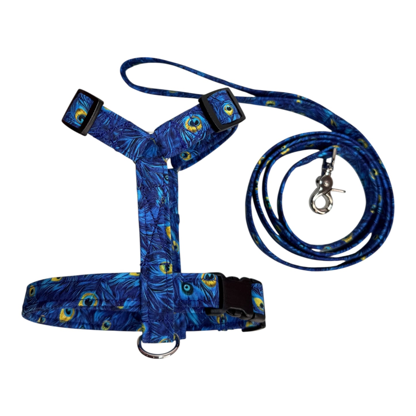 Peacock Feather Dog harness, Standard roman harness or Step in harness. With or without matching leash