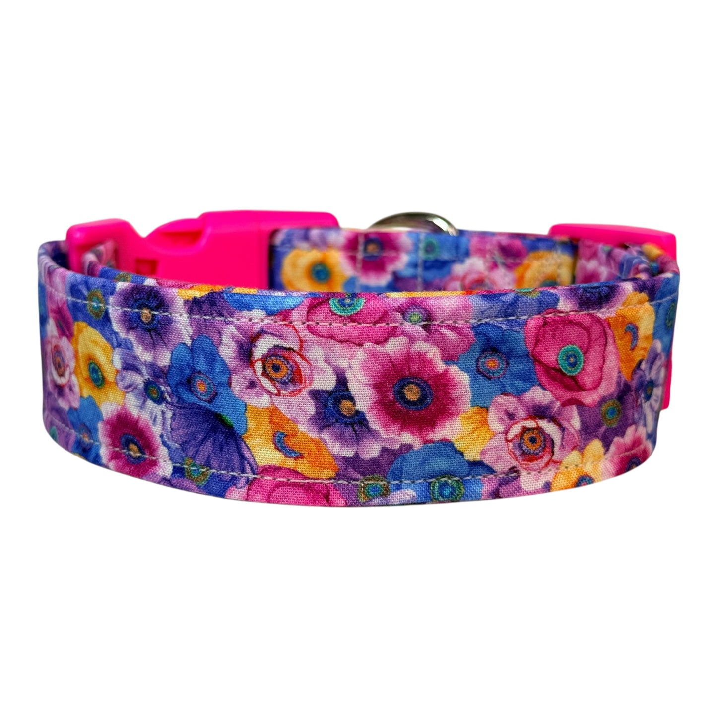 Floral Packed Poppy Handmade dog collar: Adjustable side release, washable cotton fabric, webbing core, customizable hardware (Copy)