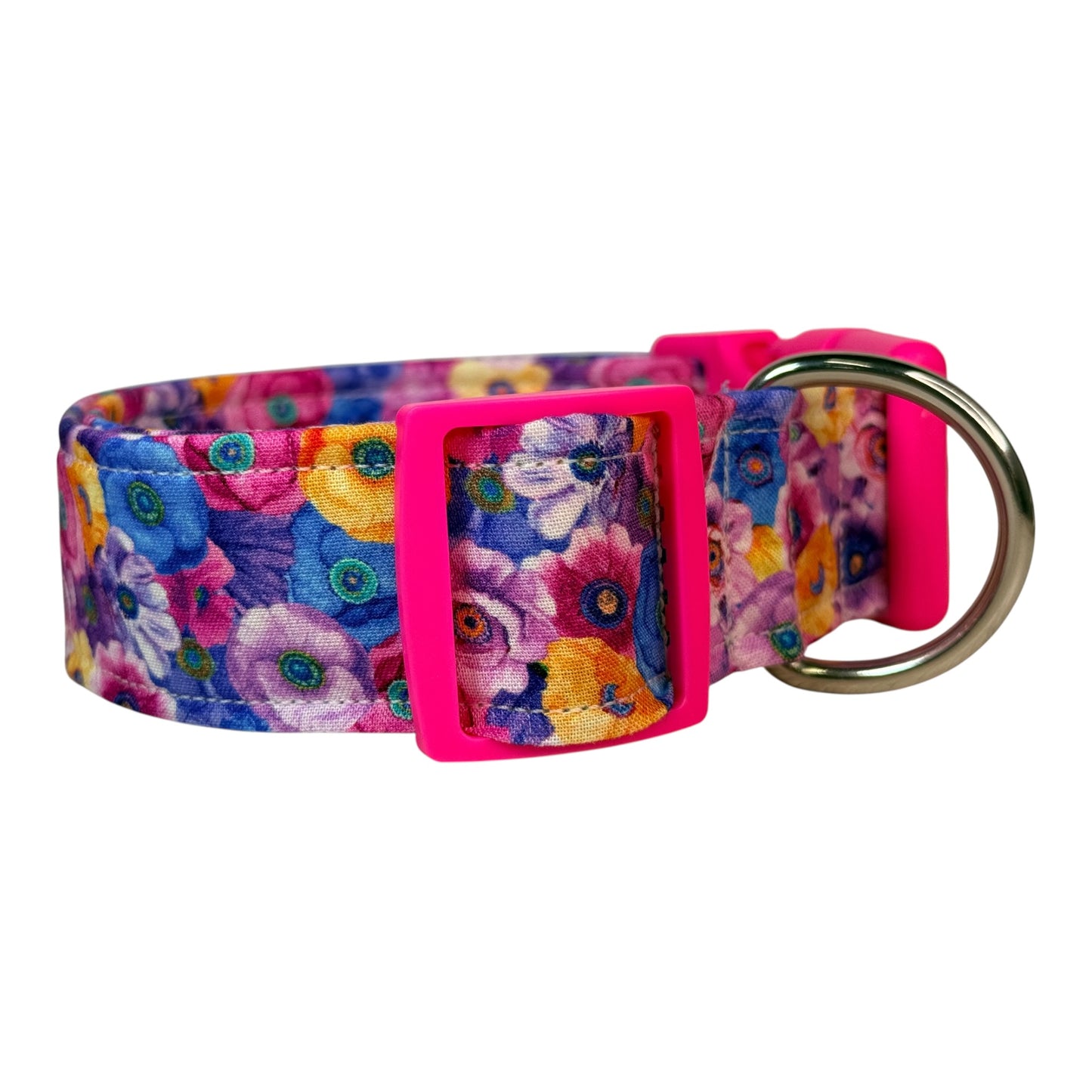 Floral Packed Poppy Handmade dog collar: Adjustable side release, washable cotton fabric, webbing core, customizable hardware (Copy)