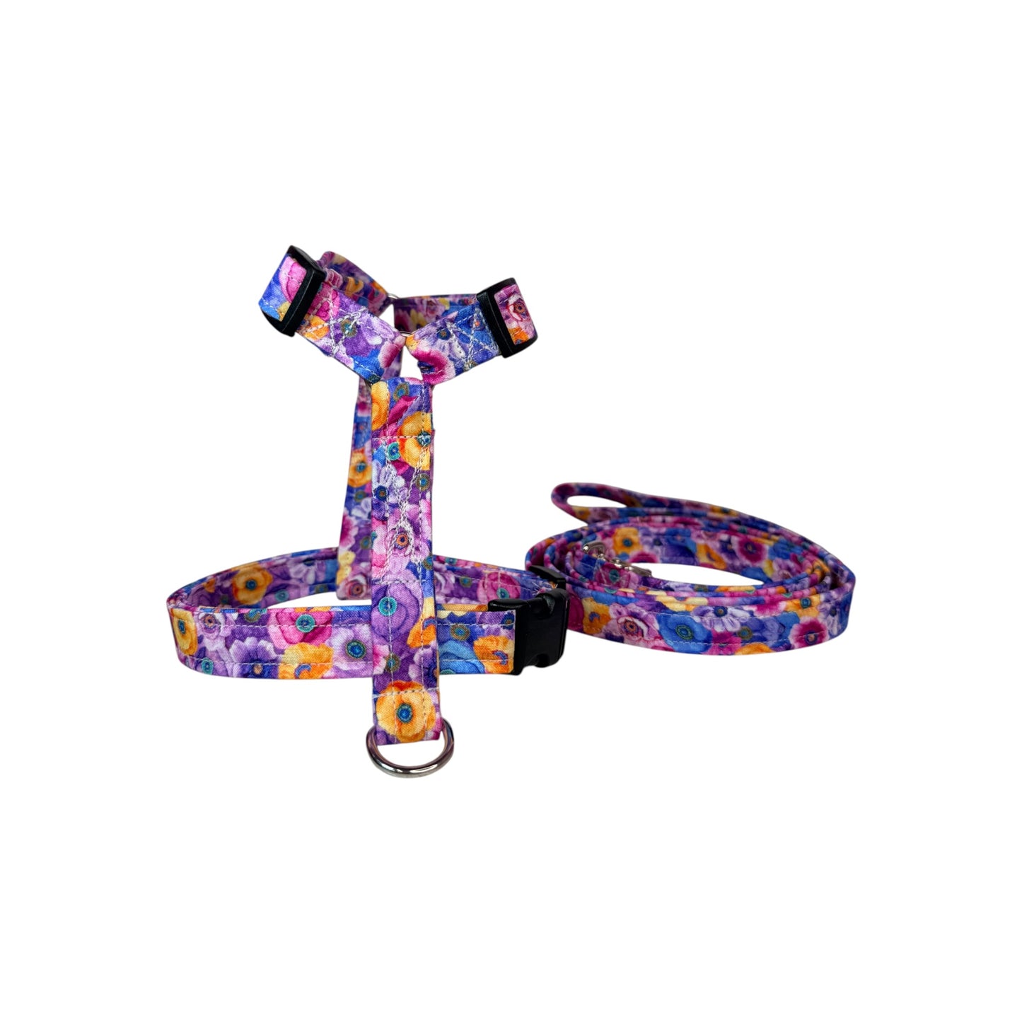 Packed Poppy floral Handmade Dog harness, Standard roman harness or Step in harness. With or without matching leash