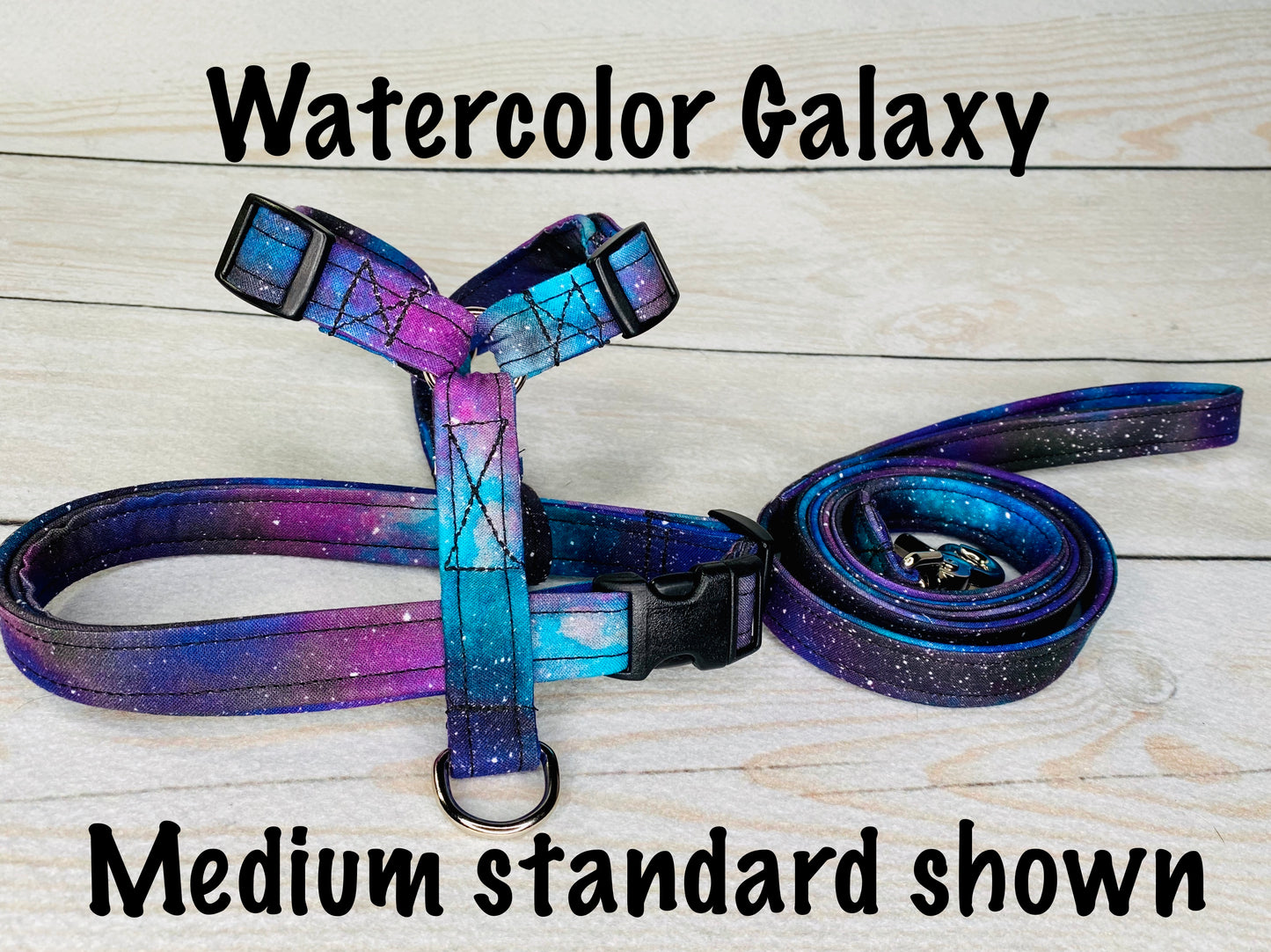 Watercolor Galaxy dog harness - step in or standard roman, harness only or matching leash set