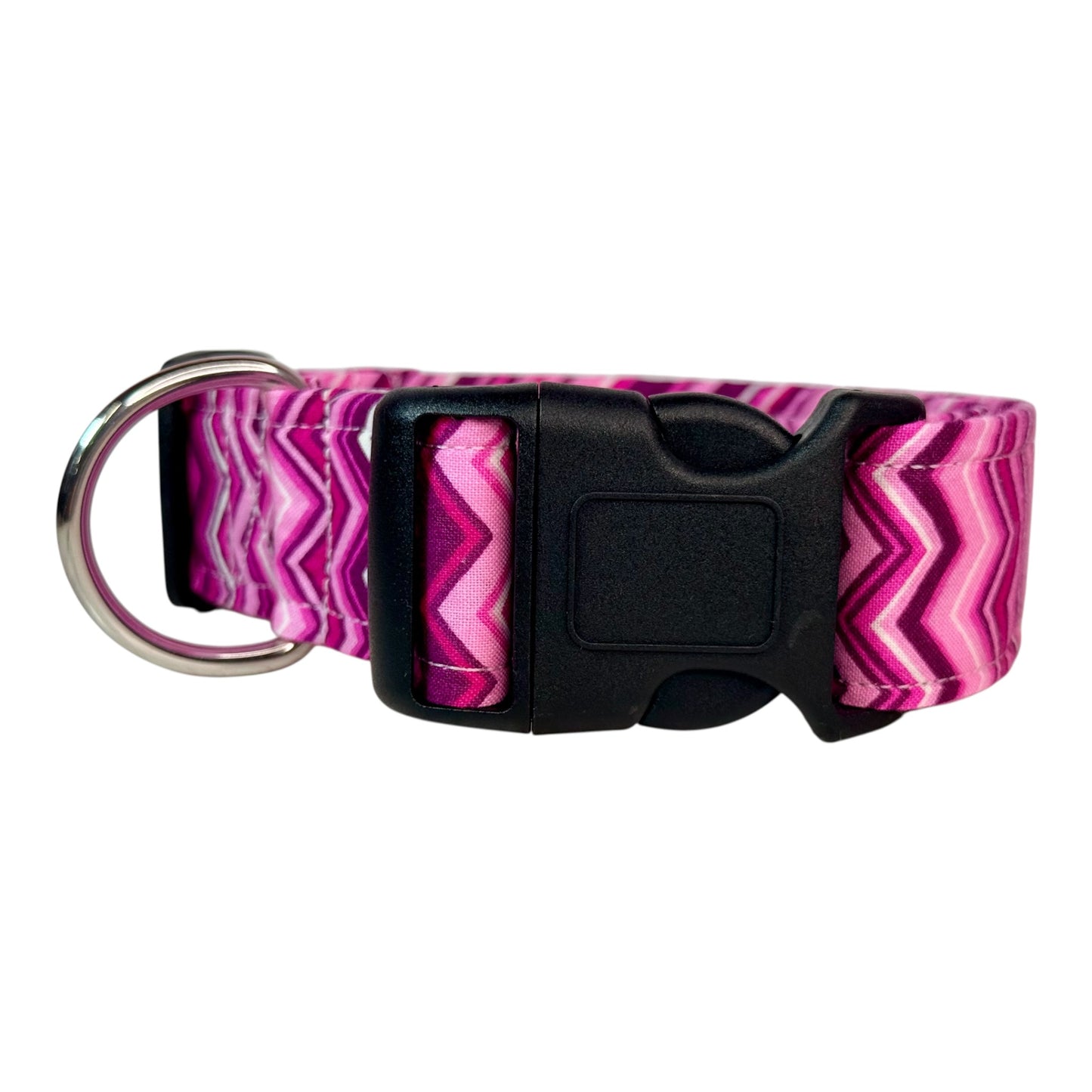 Pink Chevron Handmade dog collar: Adjustable side release, washable cotton fabric, webbing core