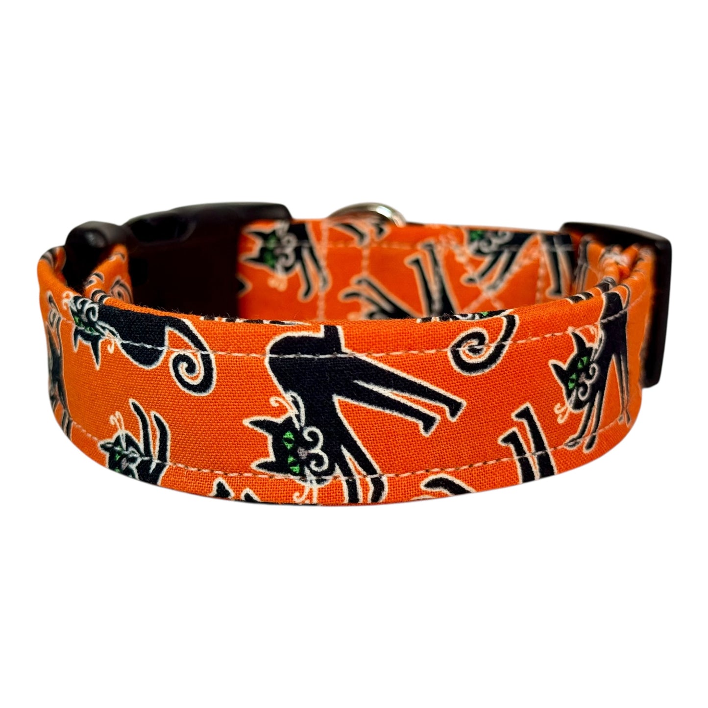 Black Cat Halloween Handmade dog collar: Adjustable side release, washable cotton fabric, webbing core