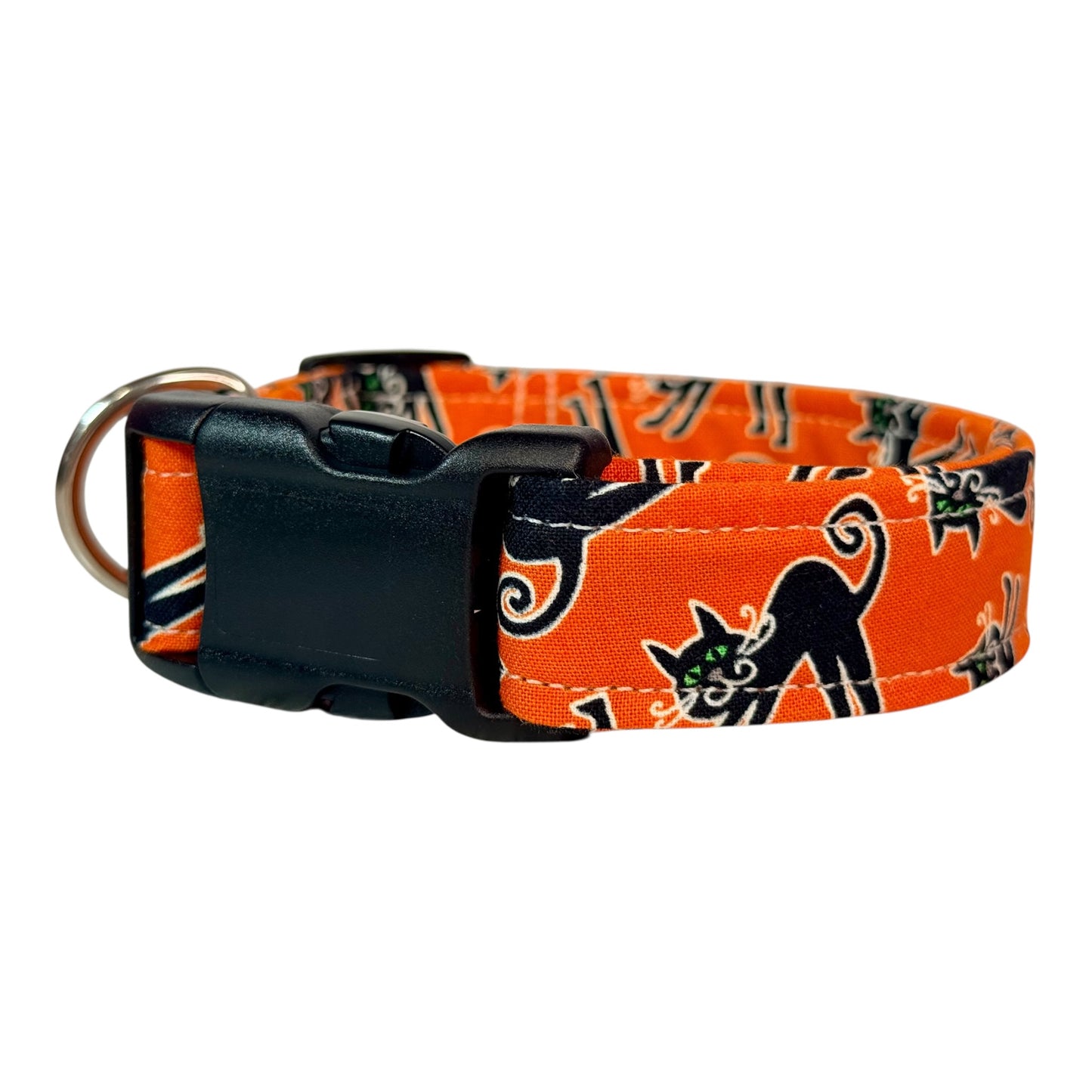 Black Cat Halloween Handmade dog collar: Adjustable side release, washable cotton fabric, webbing core