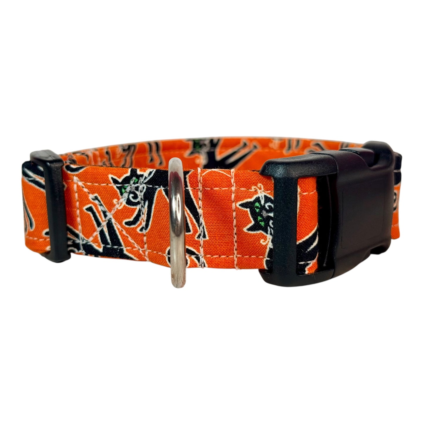Black Cat Halloween Handmade dog collar: Adjustable side release, washable cotton fabric, webbing core