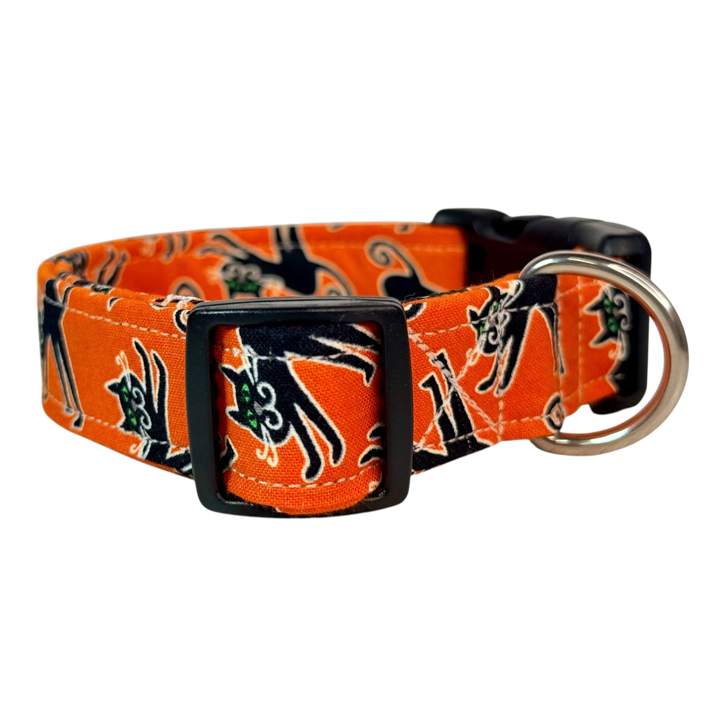 Black Cat Halloween Handmade dog collar: Adjustable side release, washable cotton fabric, webbing core