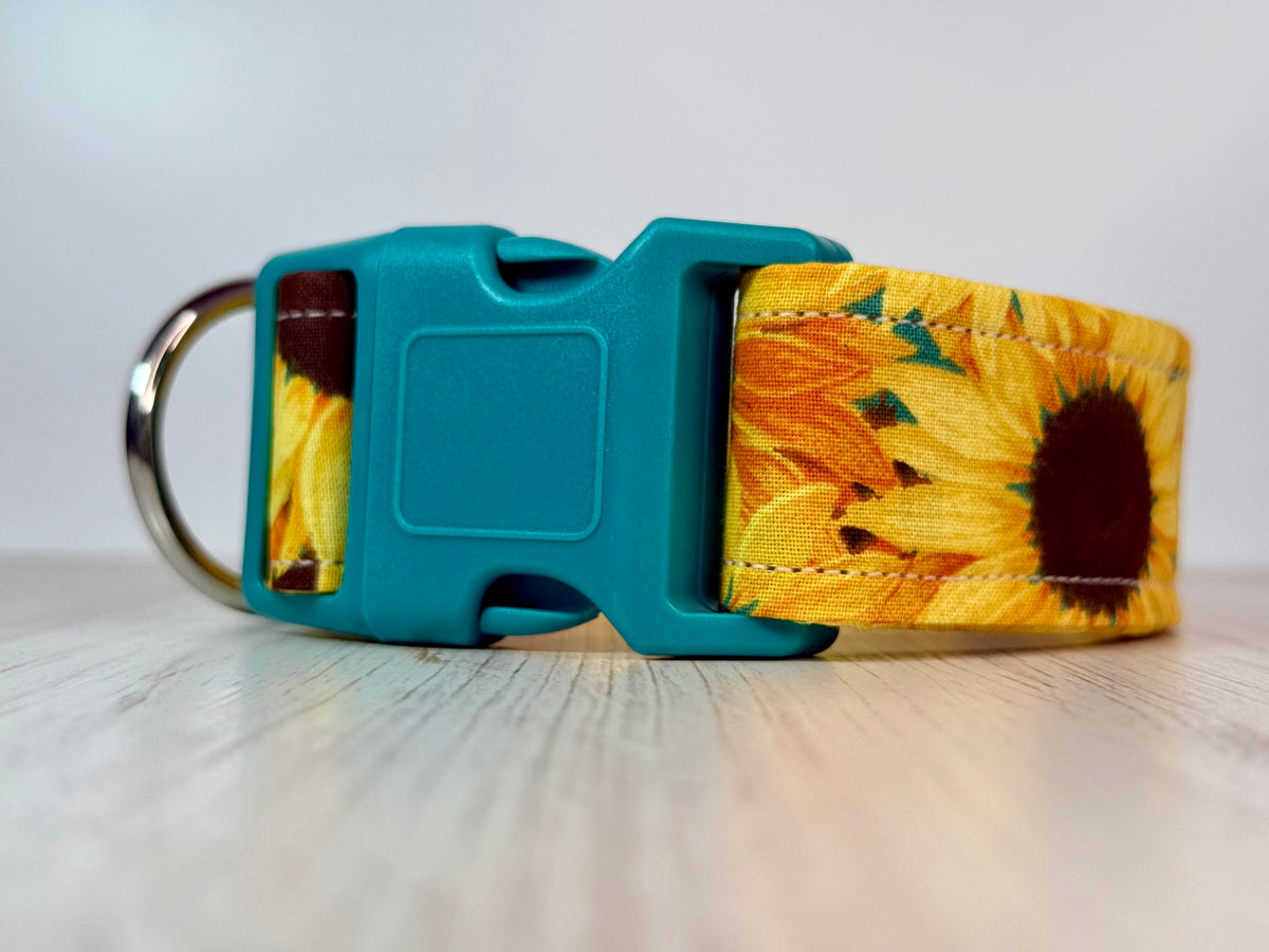 Sunflower dog collar, handmade side release adjustable dog collar