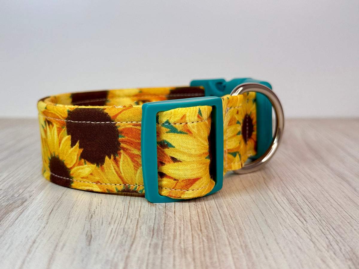 Sunflower dog collar, handmade side release adjustable dog collar
