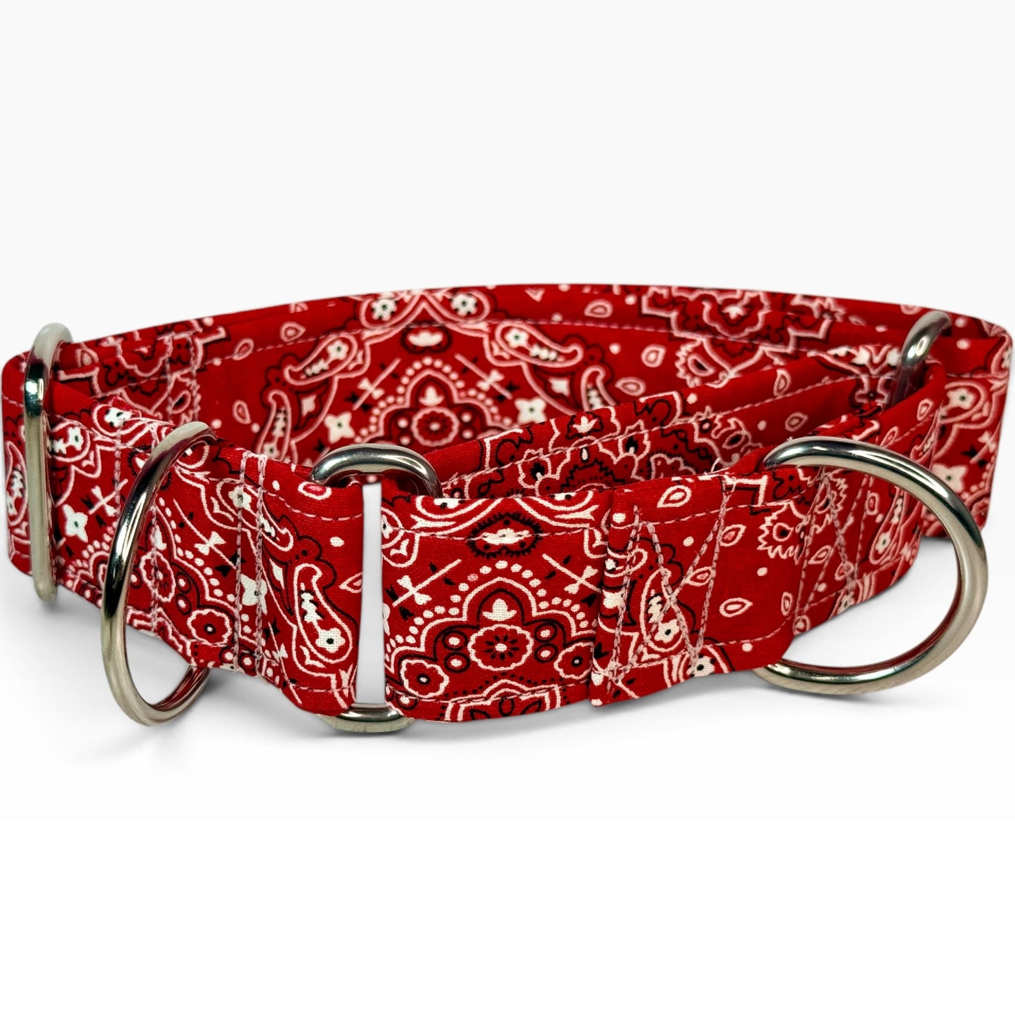 Red Bandana handmade martingale dog collar - No buckle, gentle choke training collar, or leash