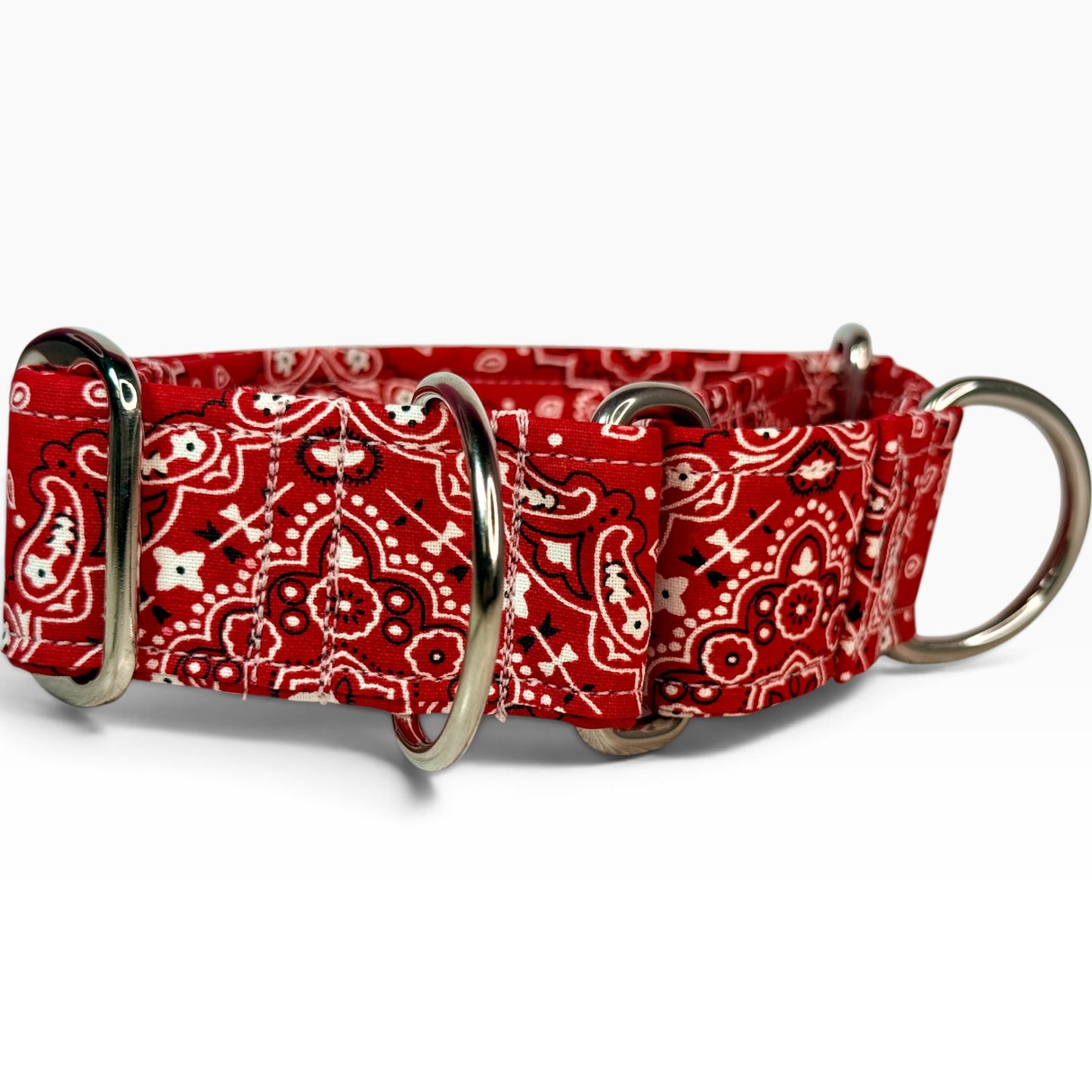 Red Bandana handmade martingale dog collar - No buckle, gentle choke training collar, or leash