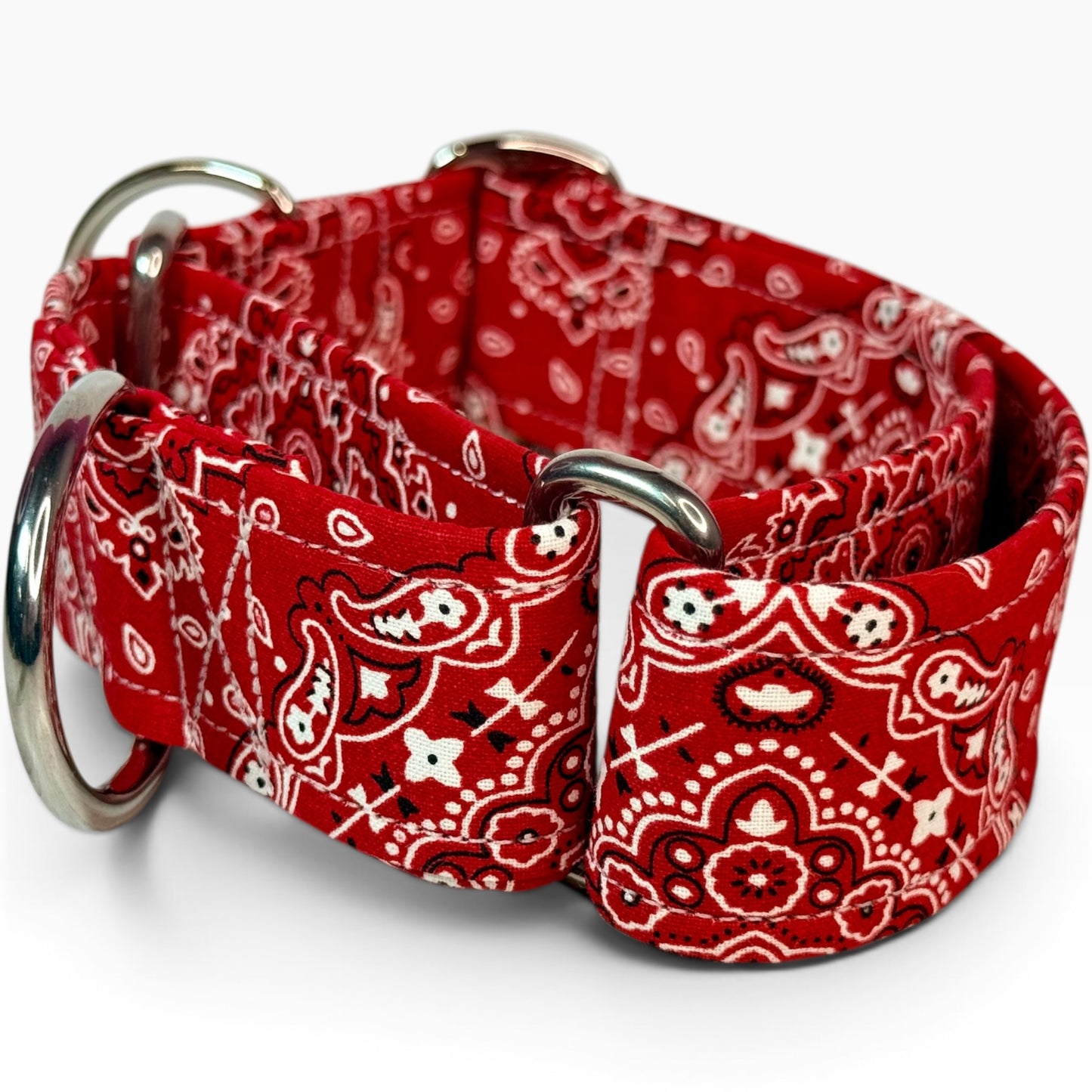 Red Bandana handmade martingale dog collar - No buckle, gentle choke training collar, or leash