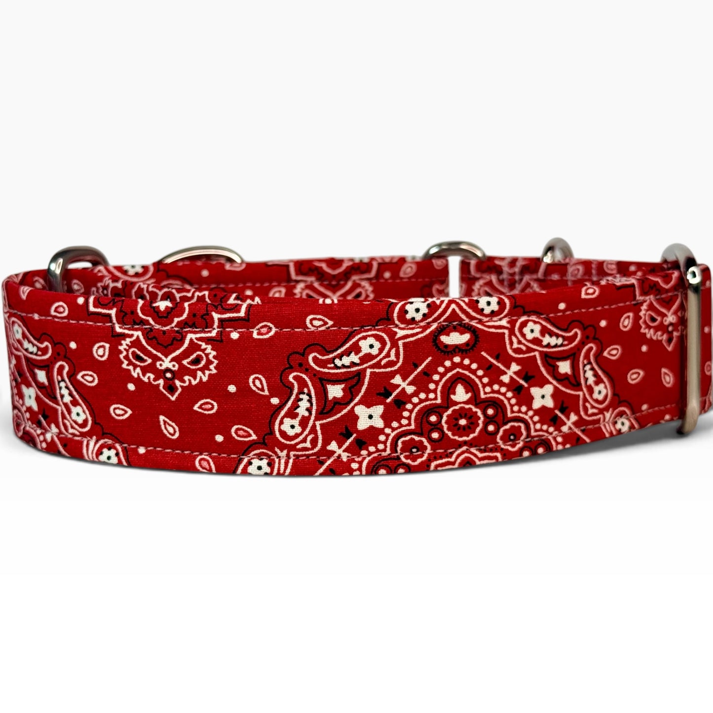 Red Bandana handmade martingale dog collar - No buckle, gentle choke training collar, or leash