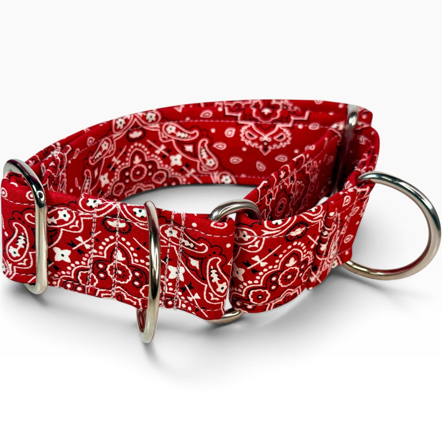Red Bandana handmade martingale dog collar - No buckle, gentle choke training collar, or leash