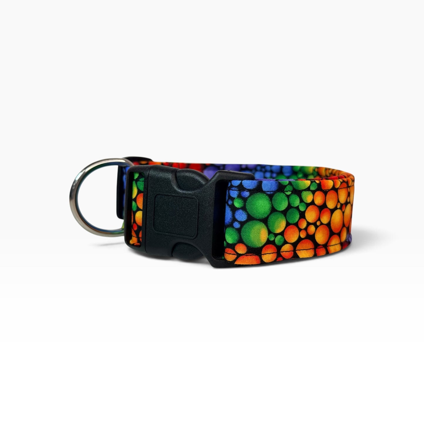 Rainbow Bubbles Handmade dog collar,  Handmade Pet Collar with Heavy-Duty Webbing & Stainless Steel Hardware