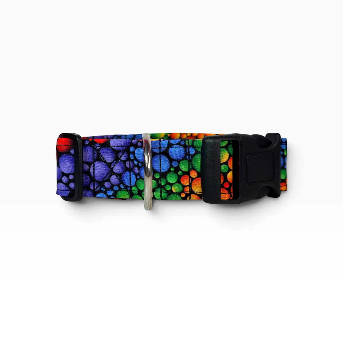 Rainbow Bubbles Handmade dog collar,  Handmade Pet Collar with Heavy-Duty Webbing & Stainless Steel Hardware