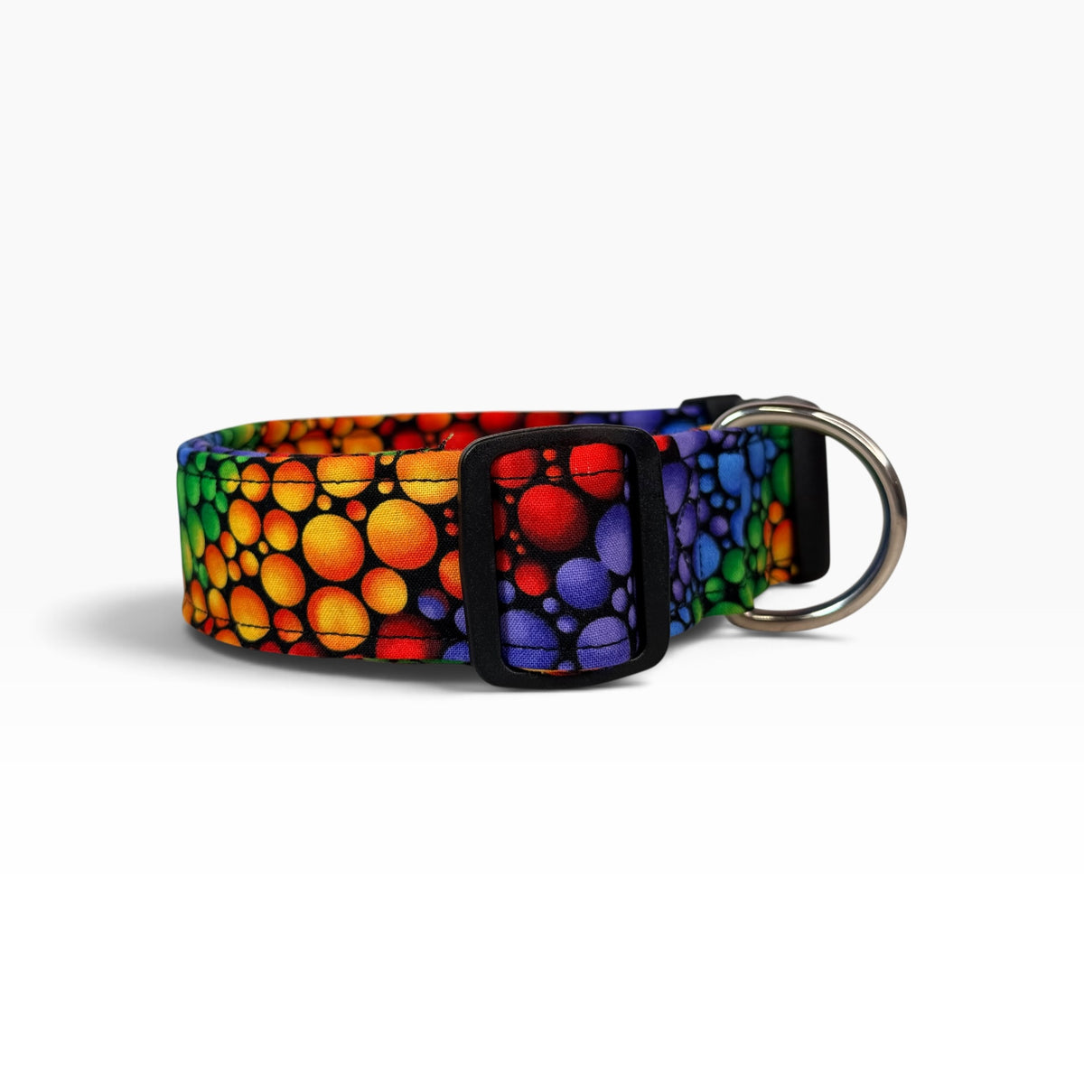 Rainbow Bubbles Handmade dog collar,  Handmade Pet Collar with Heavy-Duty Webbing & Stainless Steel Hardware