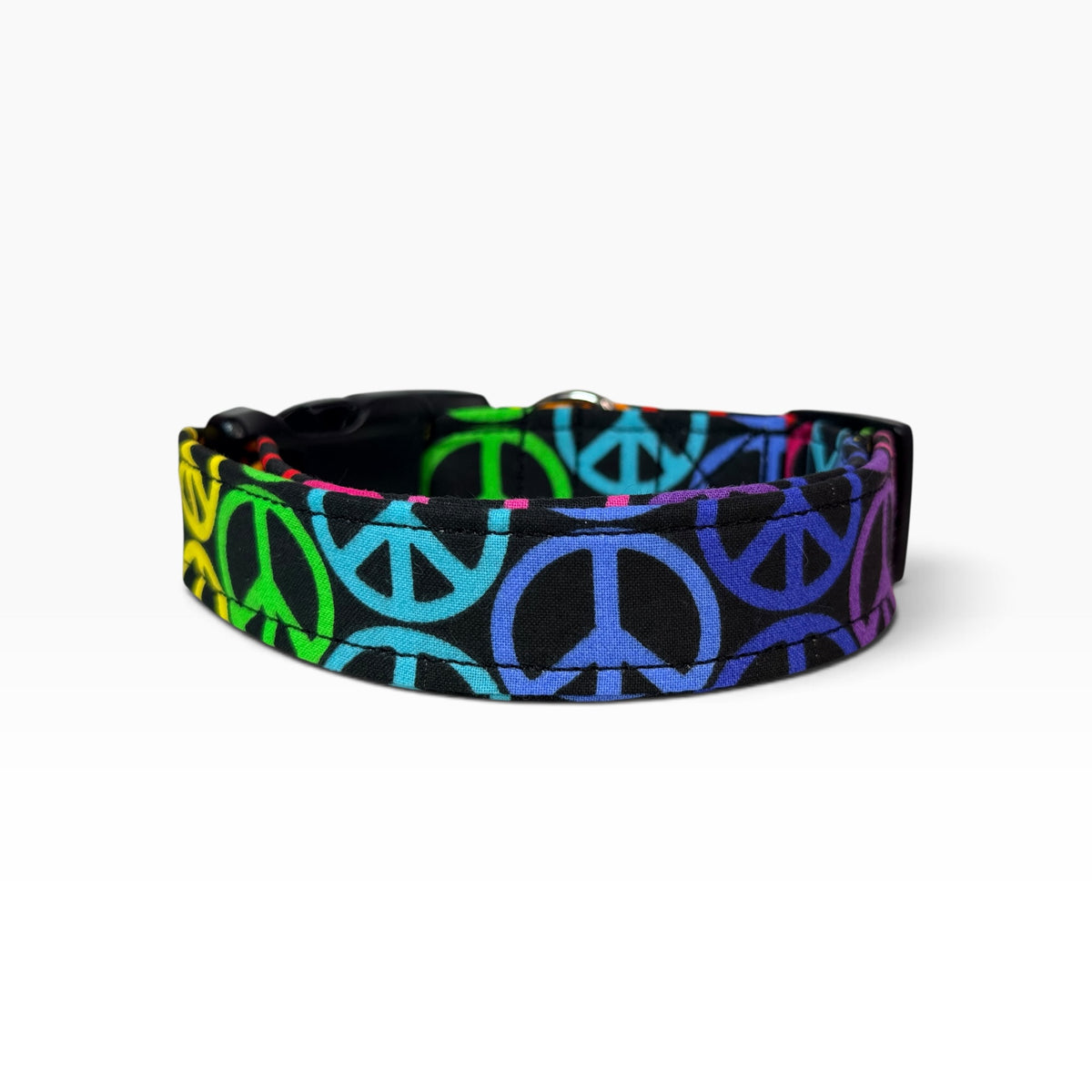 Rainbow Peace Sign Handmade dog collar,  Handmade Pet Collar with Heavy-Duty Webbing & Stainless Steel Hardware