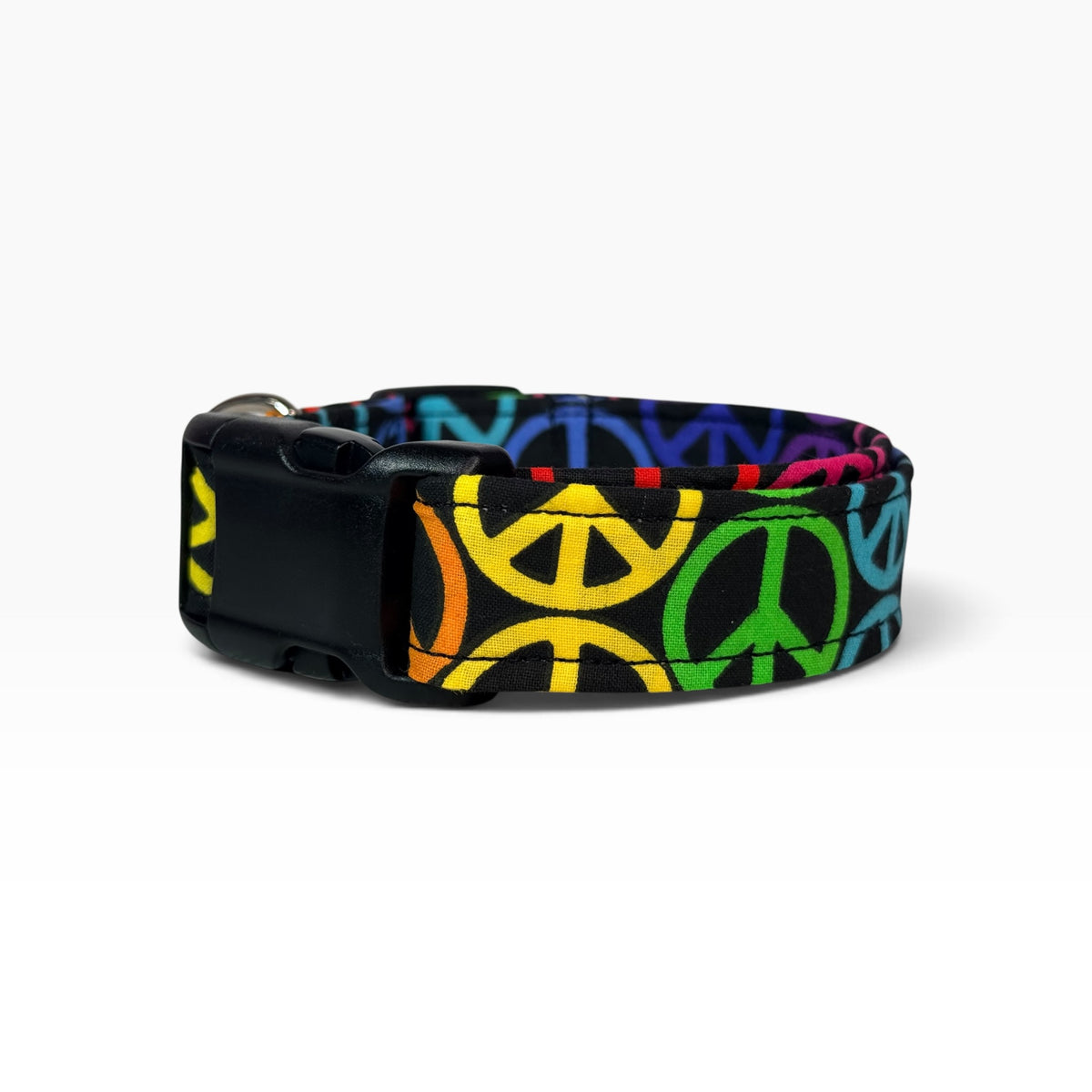 Rainbow Peace Sign Handmade dog collar,  Handmade Pet Collar with Heavy-Duty Webbing & Stainless Steel Hardware