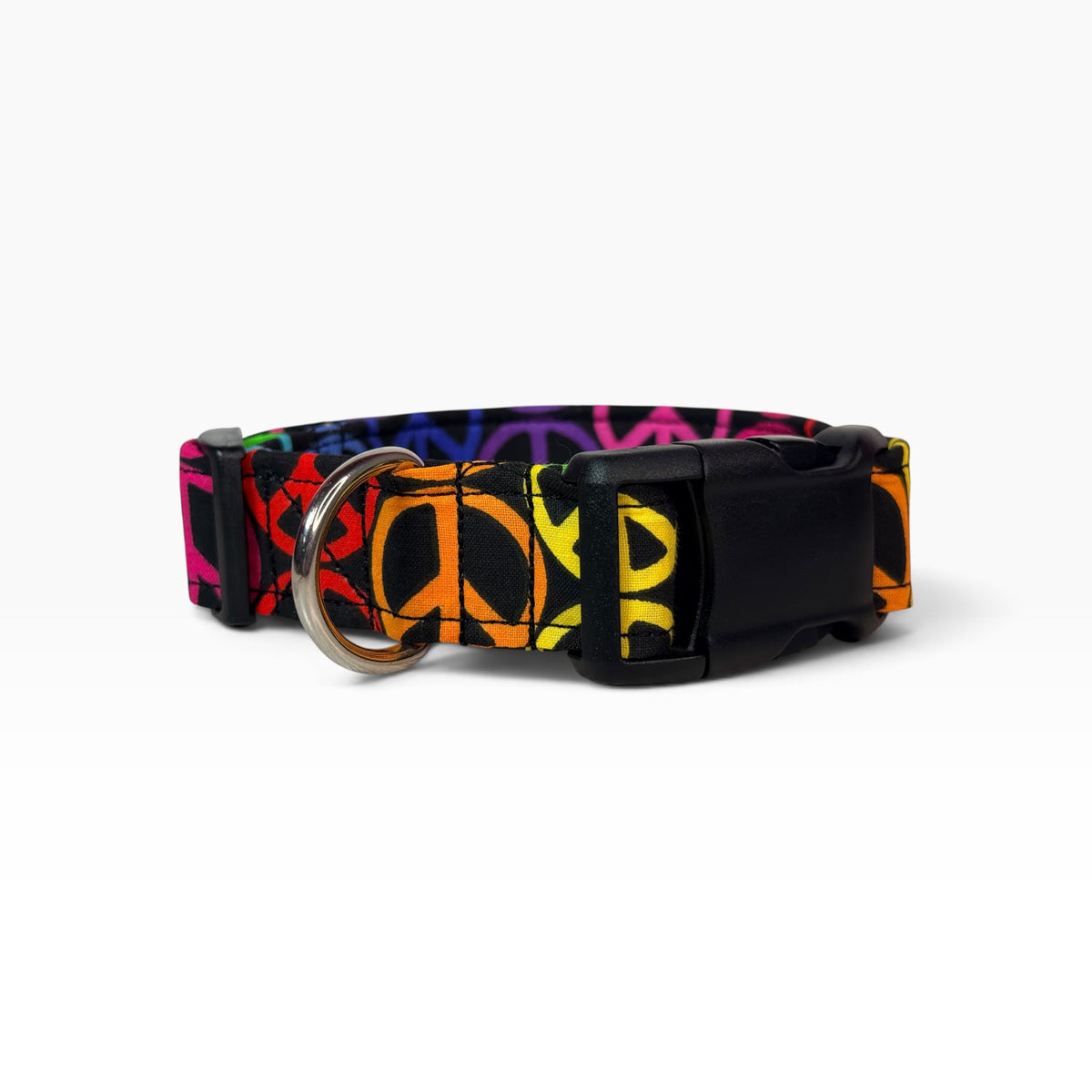Rainbow Peace Sign Handmade dog collar,  Handmade Pet Collar with Heavy-Duty Webbing & Stainless Steel Hardware