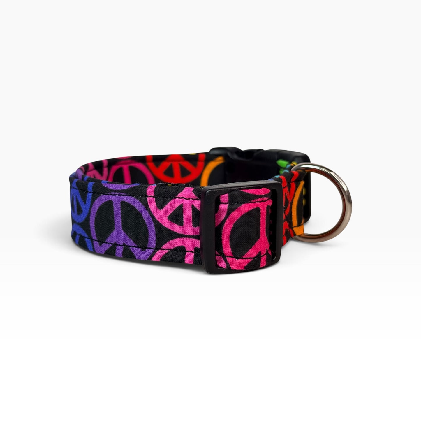 Rainbow Peace Sign Handmade dog collar,  Handmade Pet Collar with Heavy-Duty Webbing & Stainless Steel Hardware