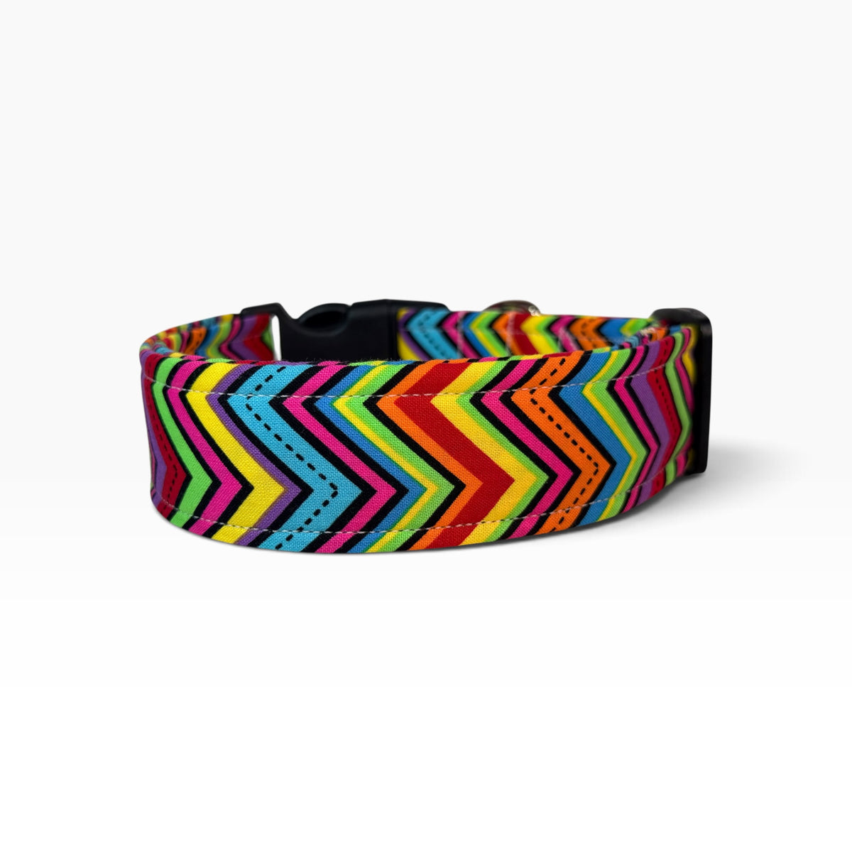 Rainbow Chevron Handmade dog collar,  Handmade Pet Collar with Heavy-Duty Webbing & Stainless Steel Hardware