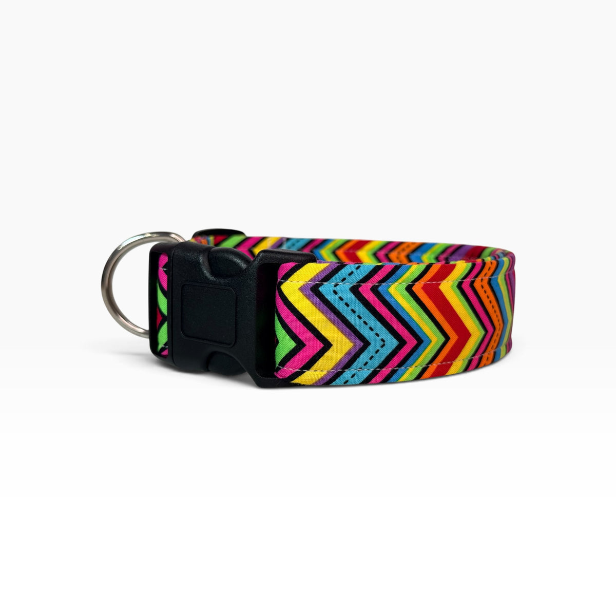 Rainbow Chevron Handmade dog collar,  Handmade Pet Collar with Heavy-Duty Webbing & Stainless Steel Hardware