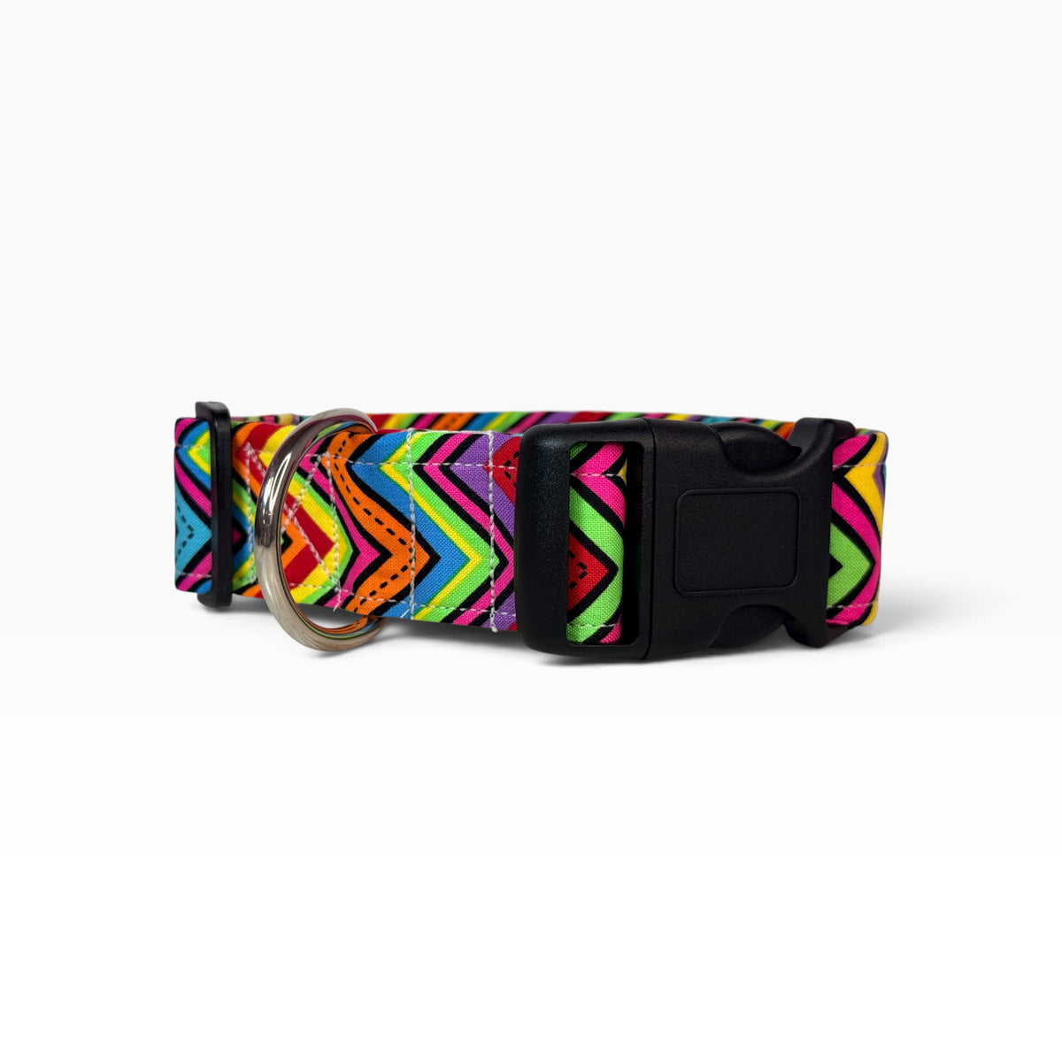 Rainbow Chevron Handmade dog collar,  Handmade Pet Collar with Heavy-Duty Webbing & Stainless Steel Hardware
