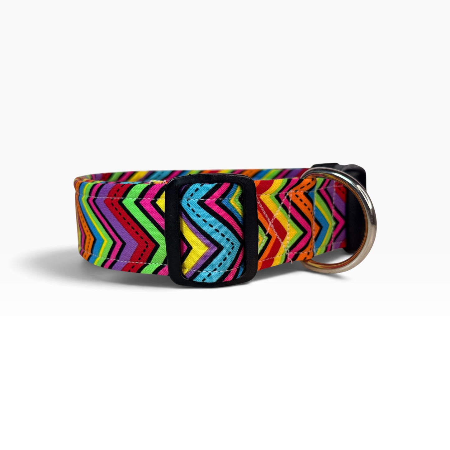 Rainbow Chevron Handmade dog collar,  Handmade Pet Collar with Heavy-Duty Webbing & Stainless Steel Hardware