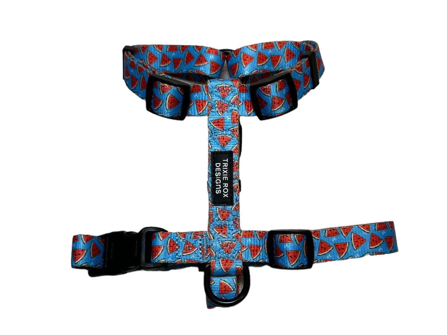 Watermelon Nylon Dog Harness: Adjustable, matching leash and poop back available