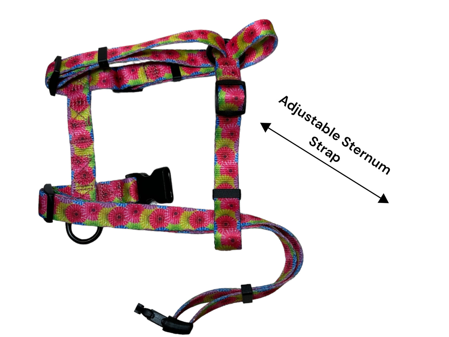 Floral Nylon Dog Harness: Adjustable, matching leash and poop back available
