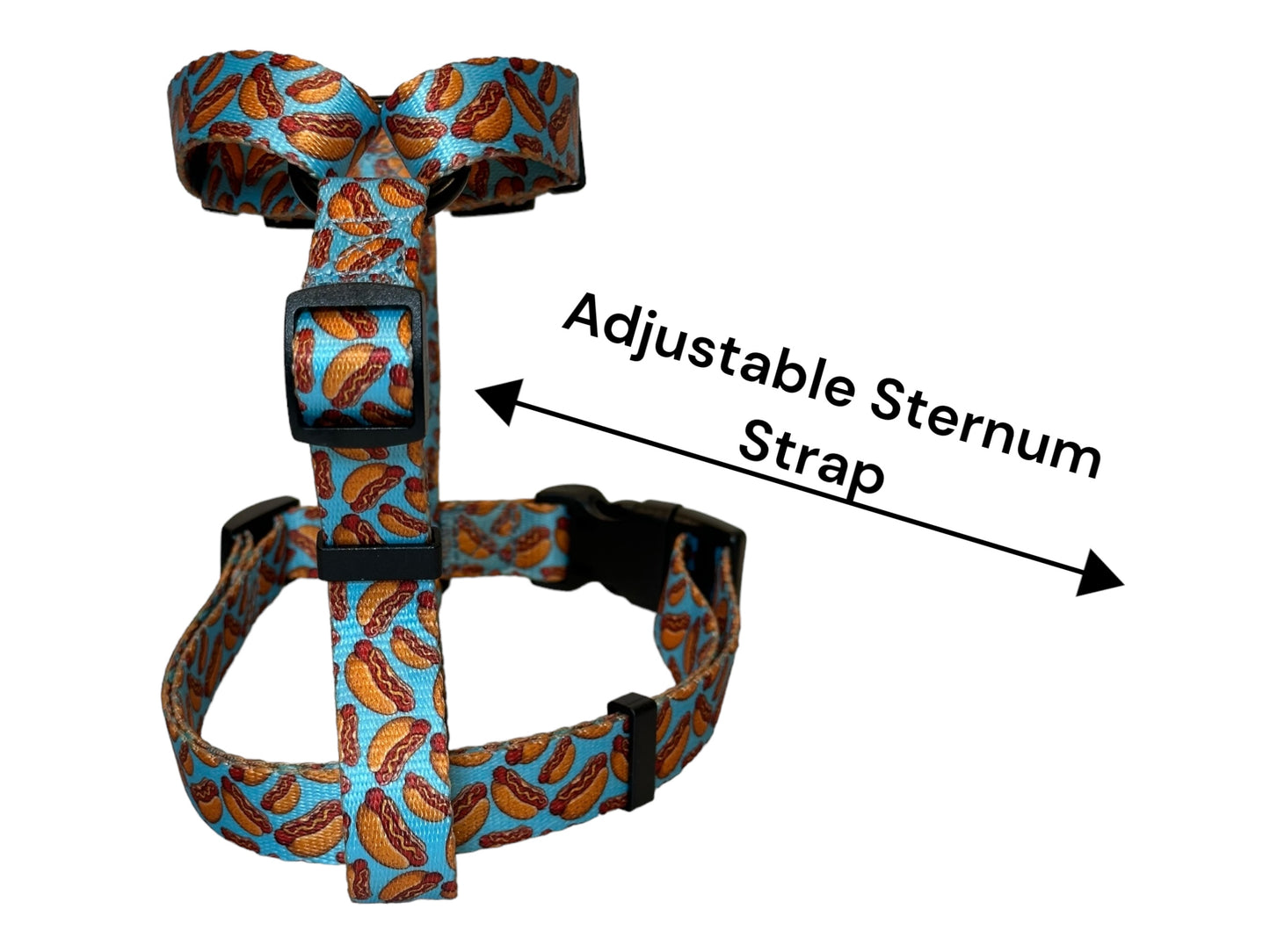 Hot Dog Nylon Dog Harness: Adjustable, matching leash and poop back available