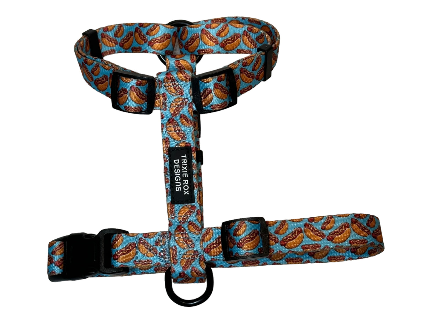 Hot Dog Nylon Dog Harness: Adjustable, matching leash and poop back available