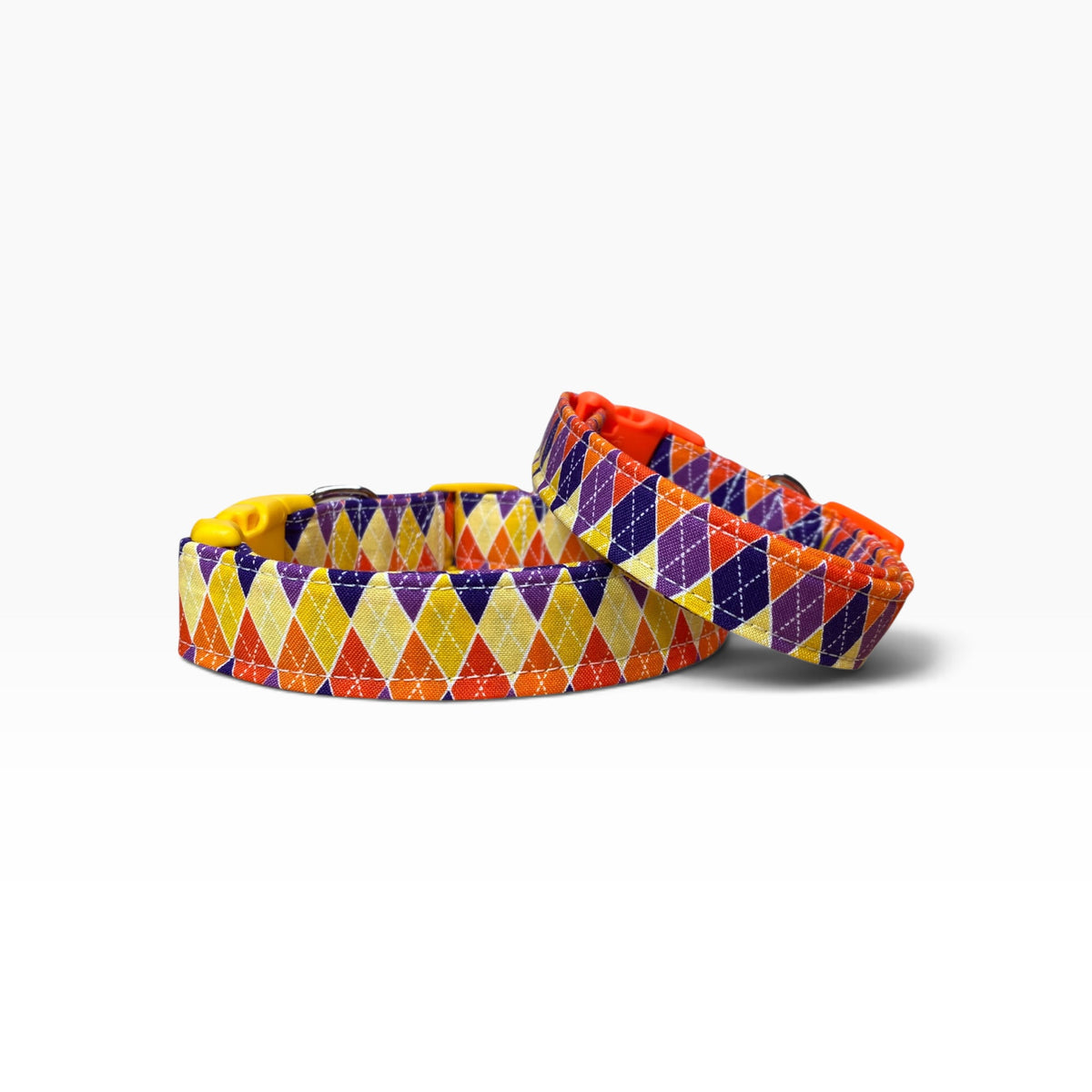 Halloween Argyle Plaid Handmade dog collar,  Handmade Pet Collar with Heavy-Duty Webbing & Stainless Steel Hardware
