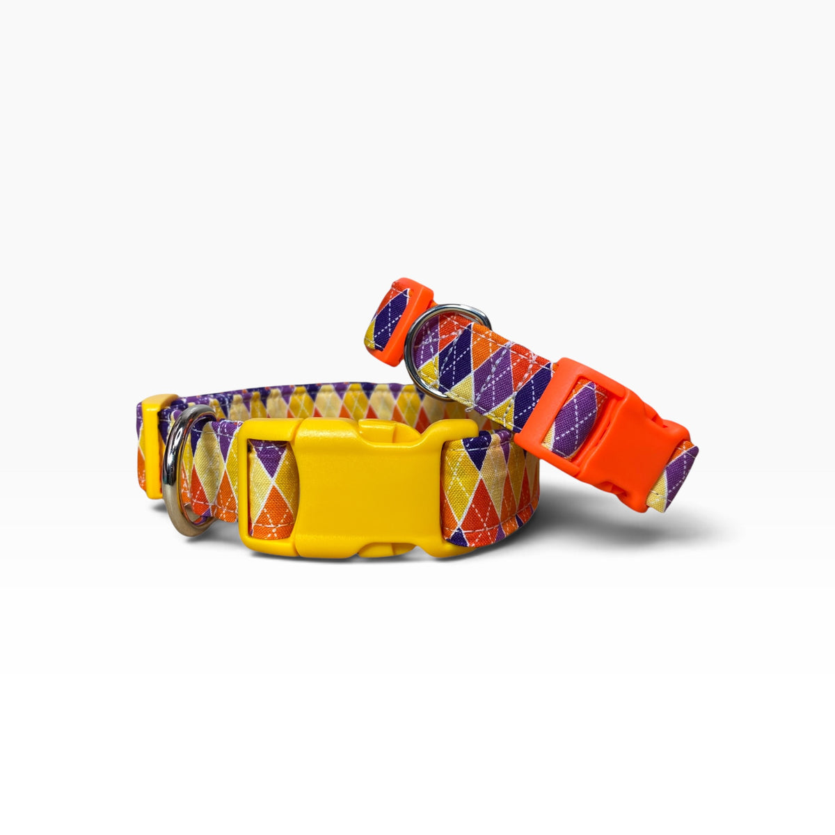Halloween Argyle Plaid Handmade dog collar,  Handmade Pet Collar with Heavy-Duty Webbing & Stainless Steel Hardware
