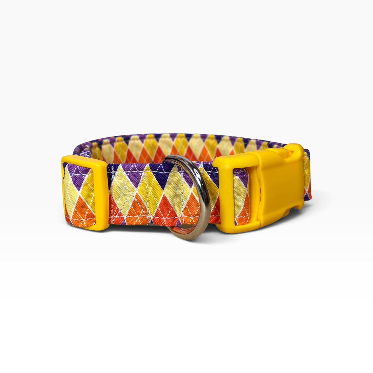 Halloween Argyle Plaid Handmade dog collar,  Handmade Pet Collar with Heavy-Duty Webbing & Stainless Steel Hardware