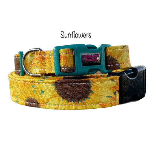 Sunflower dog collar, handmade side release adjustable dog collar