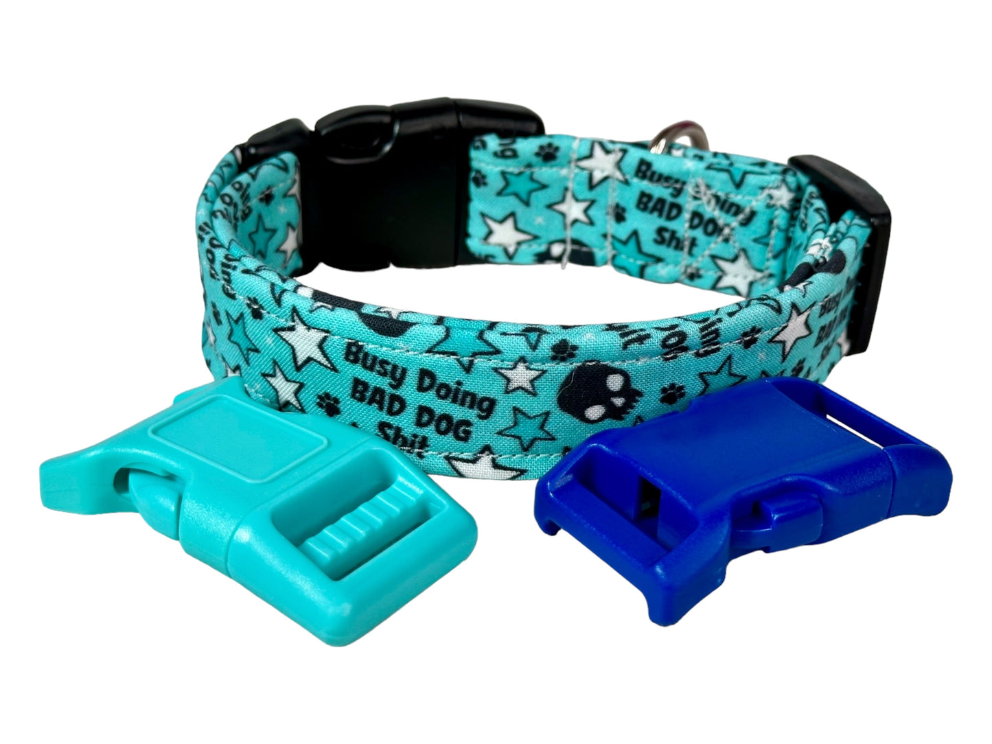 Busy doing bad dog shit dog collar, standard adjustable side release - handmade